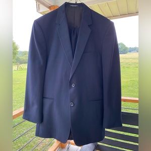 Men’s navy After Six suit. Size 38R sports jacket 30/32 pants adjustable waist
